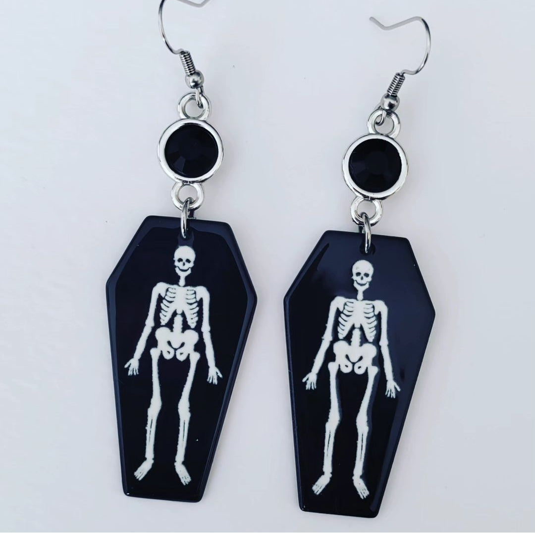 Black Coffin Skelly Earrings