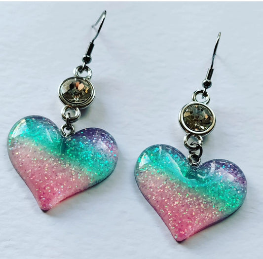 Pastel Glitter Heart Earrings