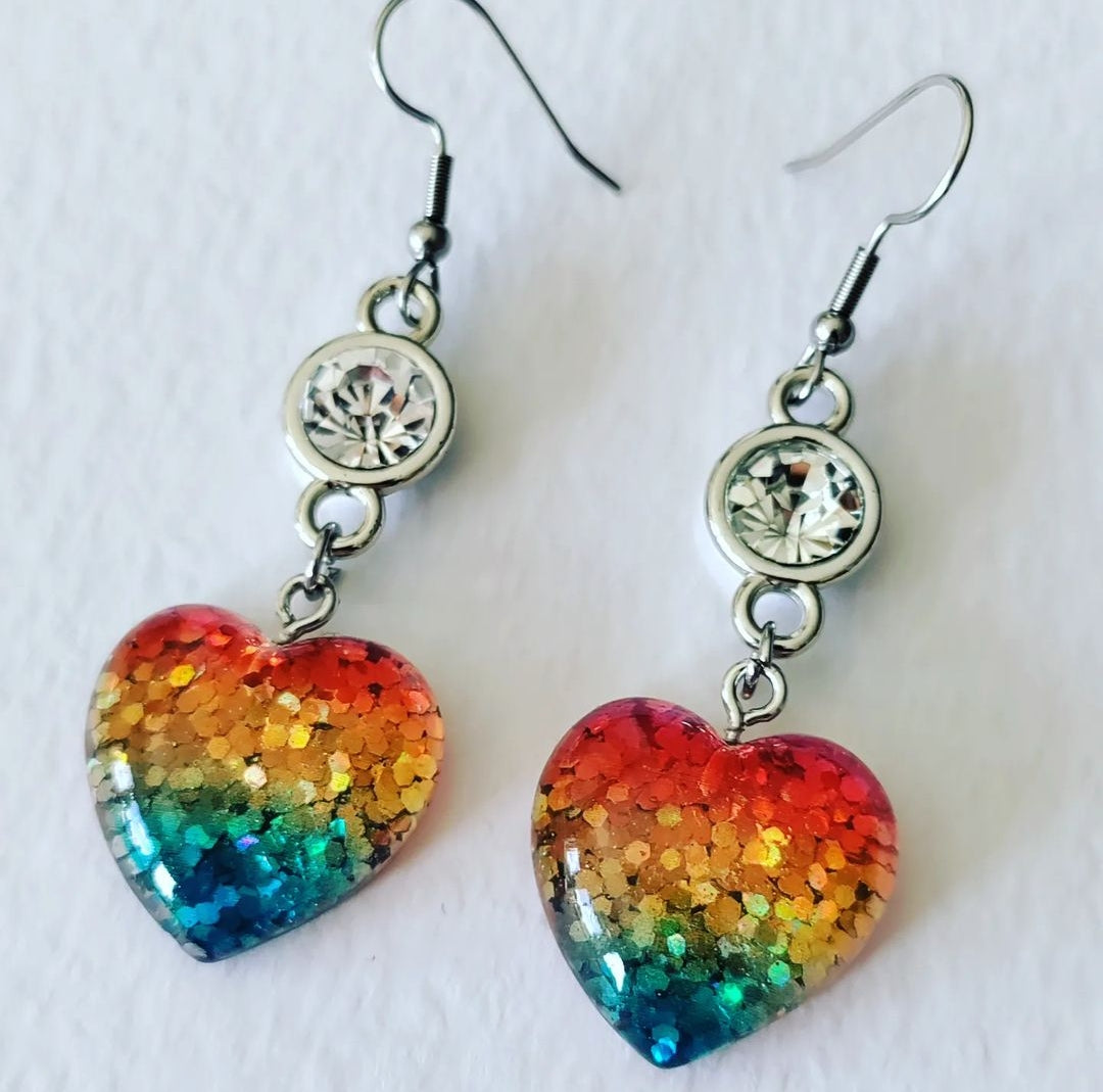 Rainbow Glitter Heart Earrings