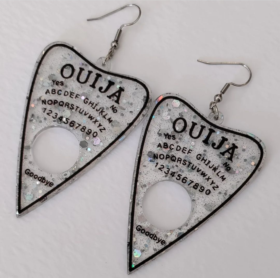 Clear Glitter Ouija Earrings