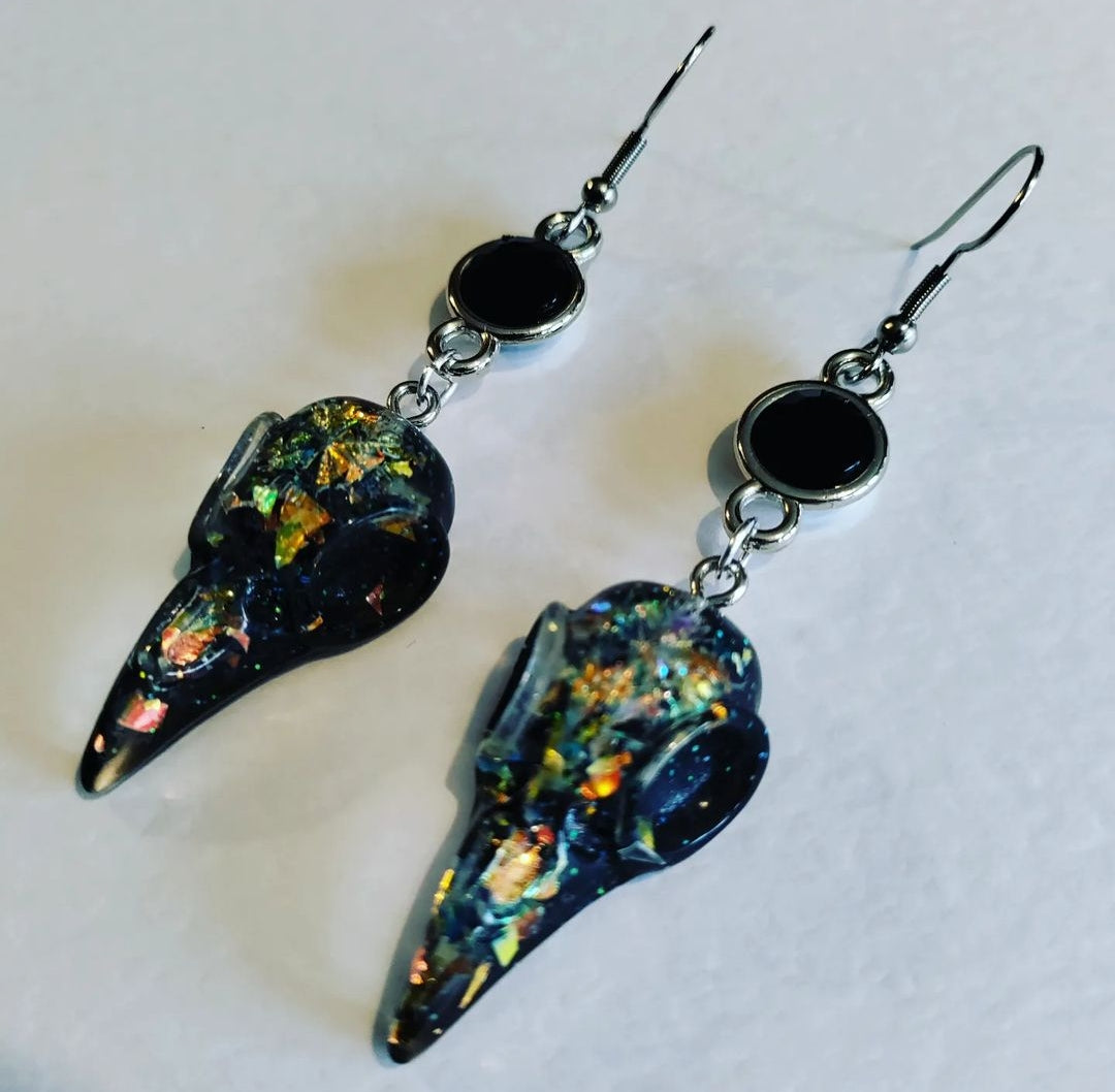 Black Glitter Raven Earrings