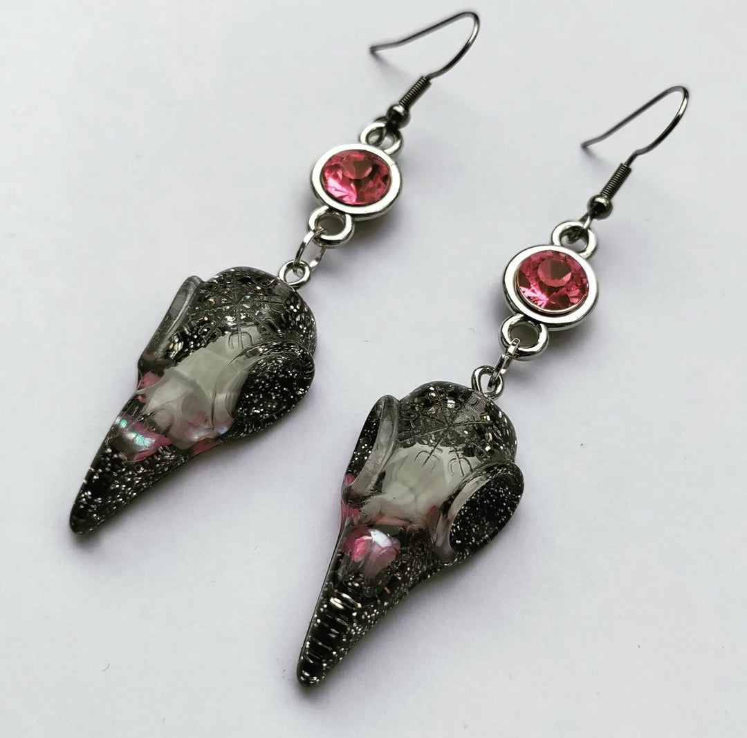 Pink Glitter Raven Earrings