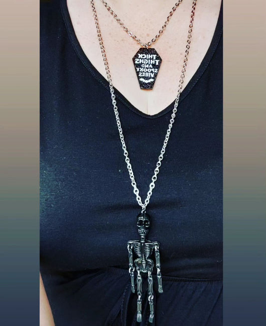 Thick Thighs and Spooky Vibes Necklace with 90s Skelly