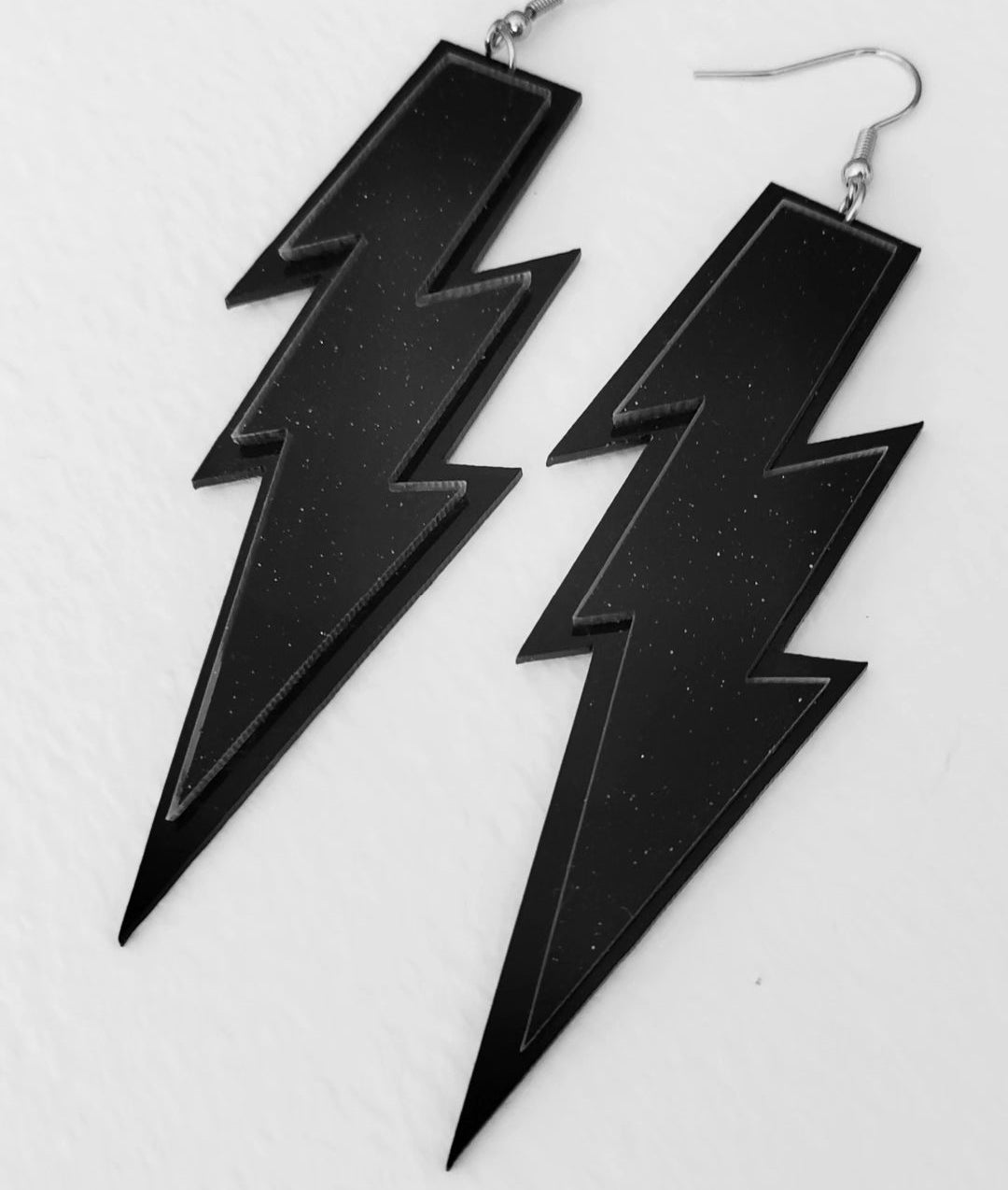 Black Glitter Lightening Bolt Earrings