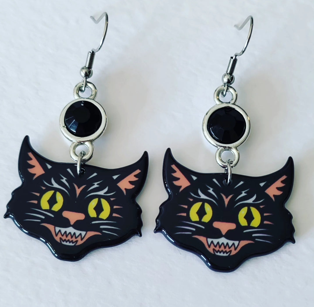 Tattoo Style Cat Earrings