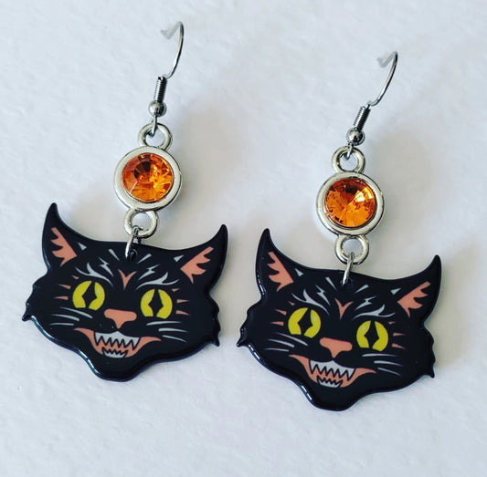 Tattoo Style Cat Earrings