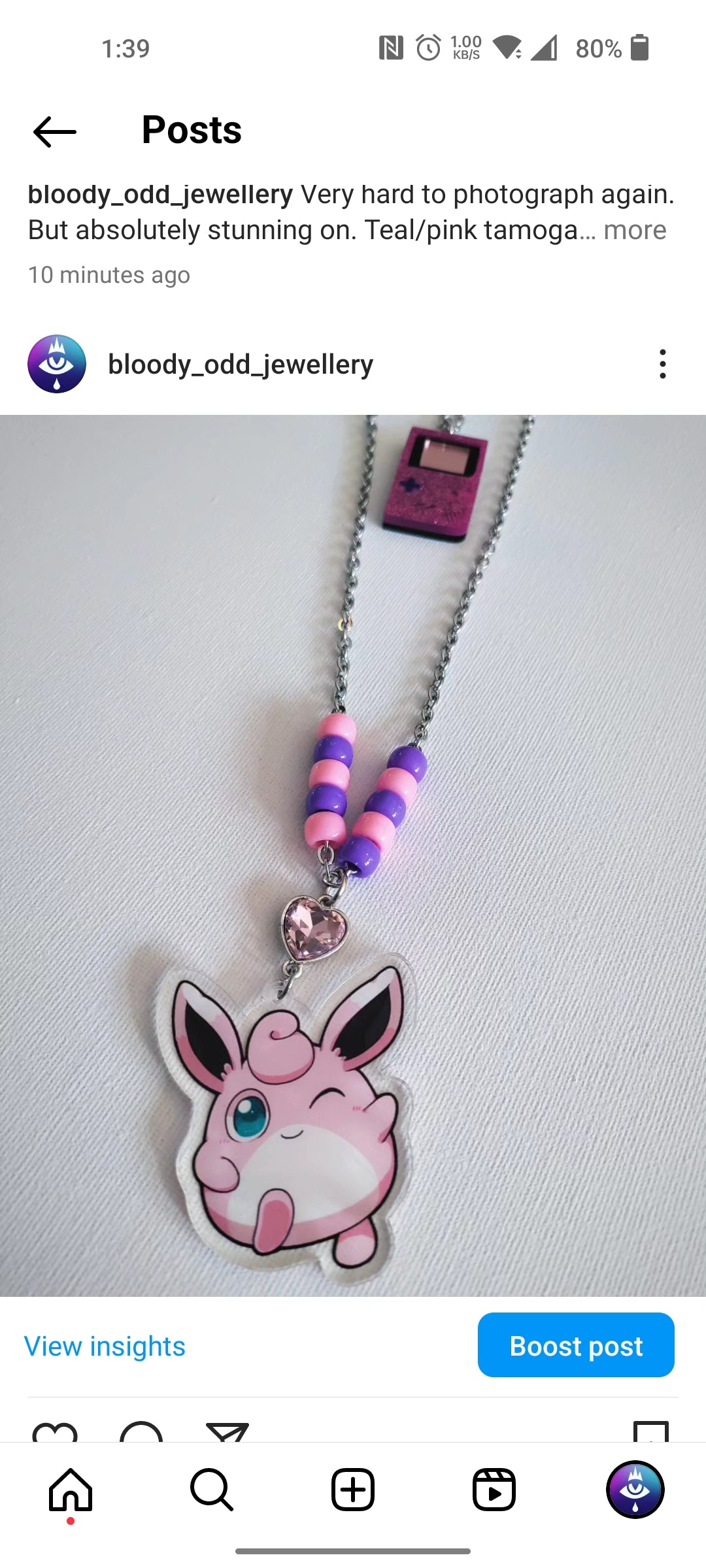 Pink Pokemon Nintendo Necklace