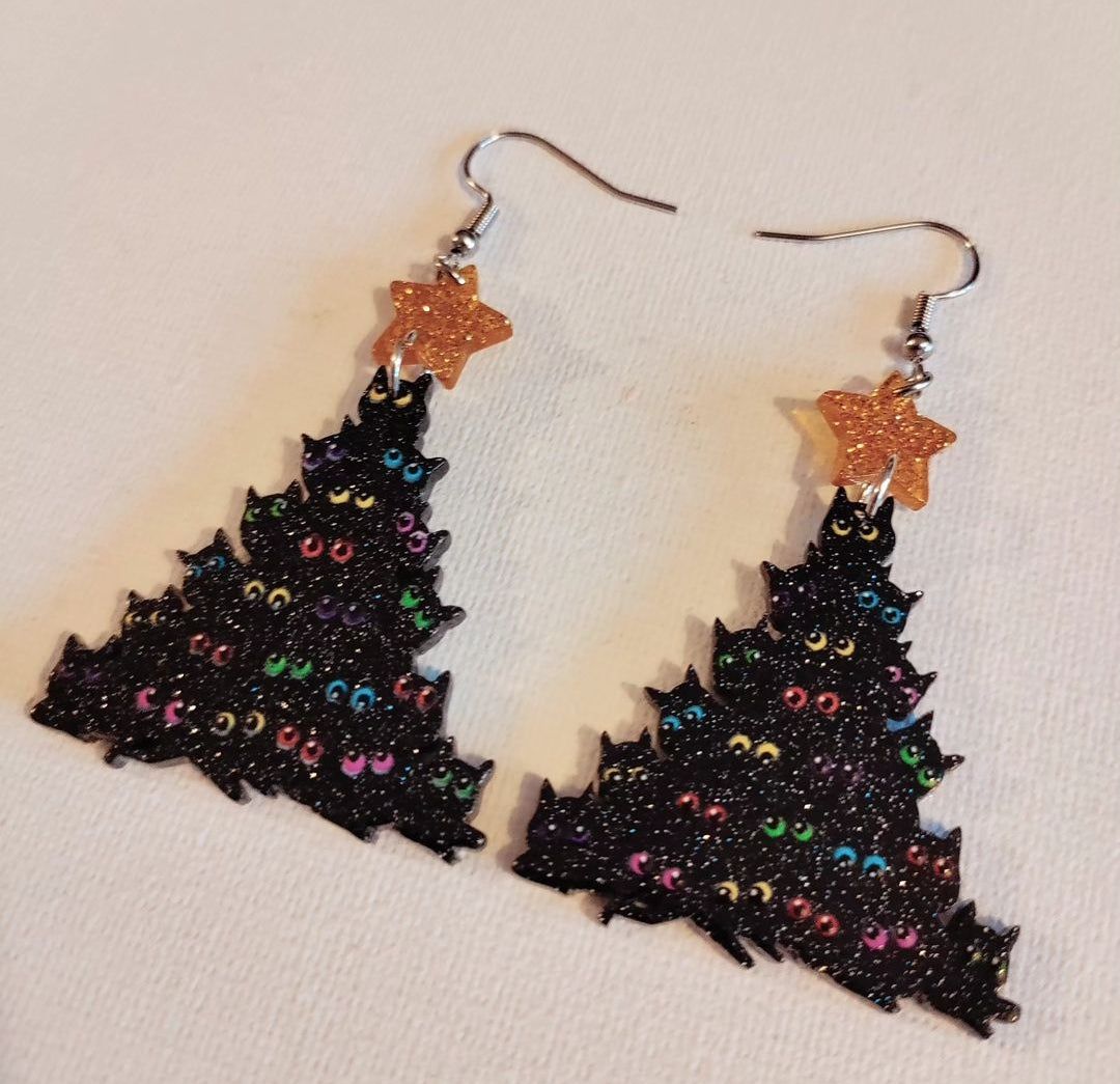 Black Glittery Cat Xmas Trees