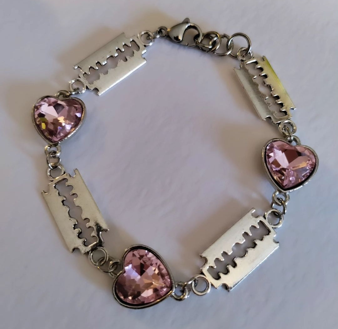 Pink Razor Heart Bracelet