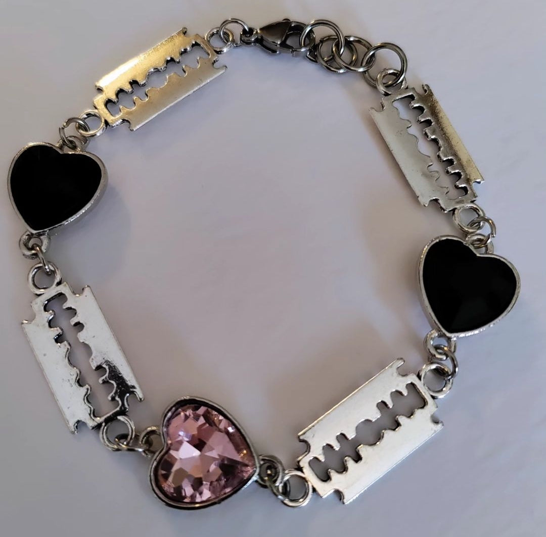 Black and Pink Razor Heart Bracelet